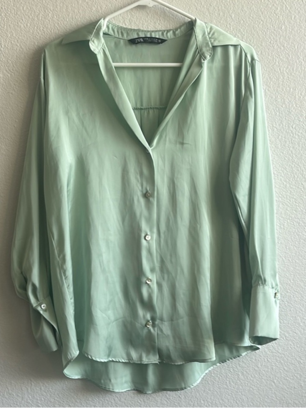 Zara Light Mint Green Button-Down Blouse